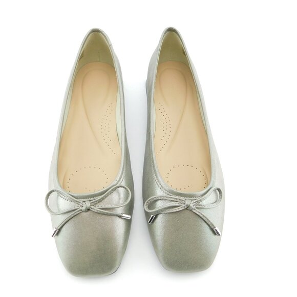 Clarks Shoes - CLARKS Shimmer Metallic Leather Bow Accent Ballet Flats 10